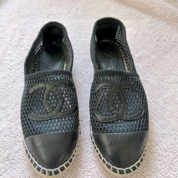 Authentic Chanel Mesh Espadrilles Sz 36 Black - Picture 1 of 8